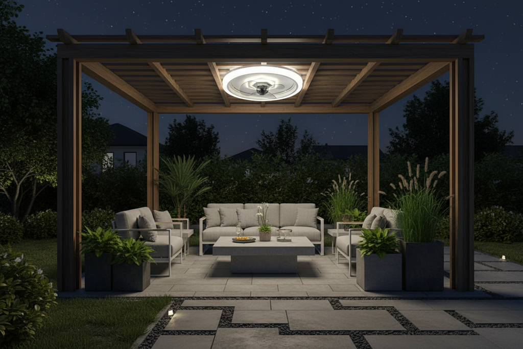 Contemporary 20-Inch Flush Mount Fan with Integrated LED Ring Light and Remote