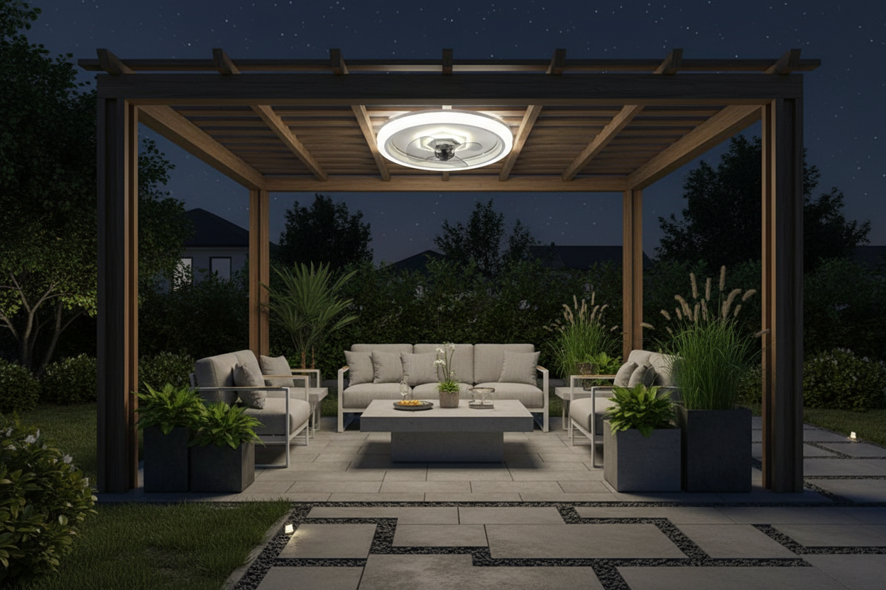 Contemporary 20-Inch Flush Mount Fan with Integrated LED Ring Light and Remote