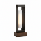 Modern Rectangular Solar & Hardwired Outdoor Lantern with Wood Base - IP54 Waterproof LED Path Light
