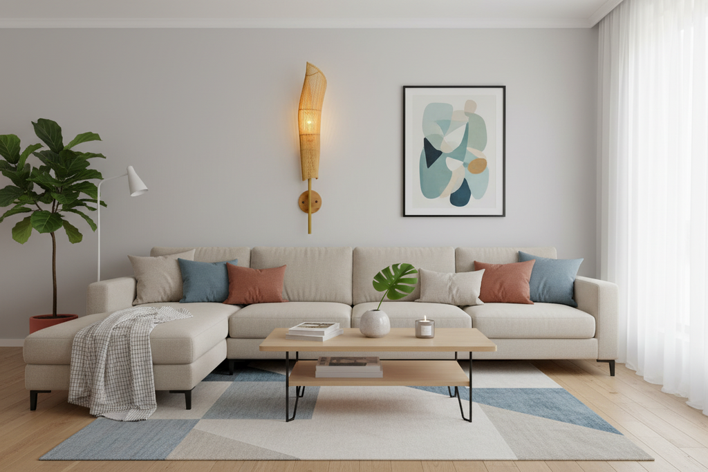 Organic Bamboo Feather-Inspired Indoor Wall Sconce - Natural Wood Lighting Fixture