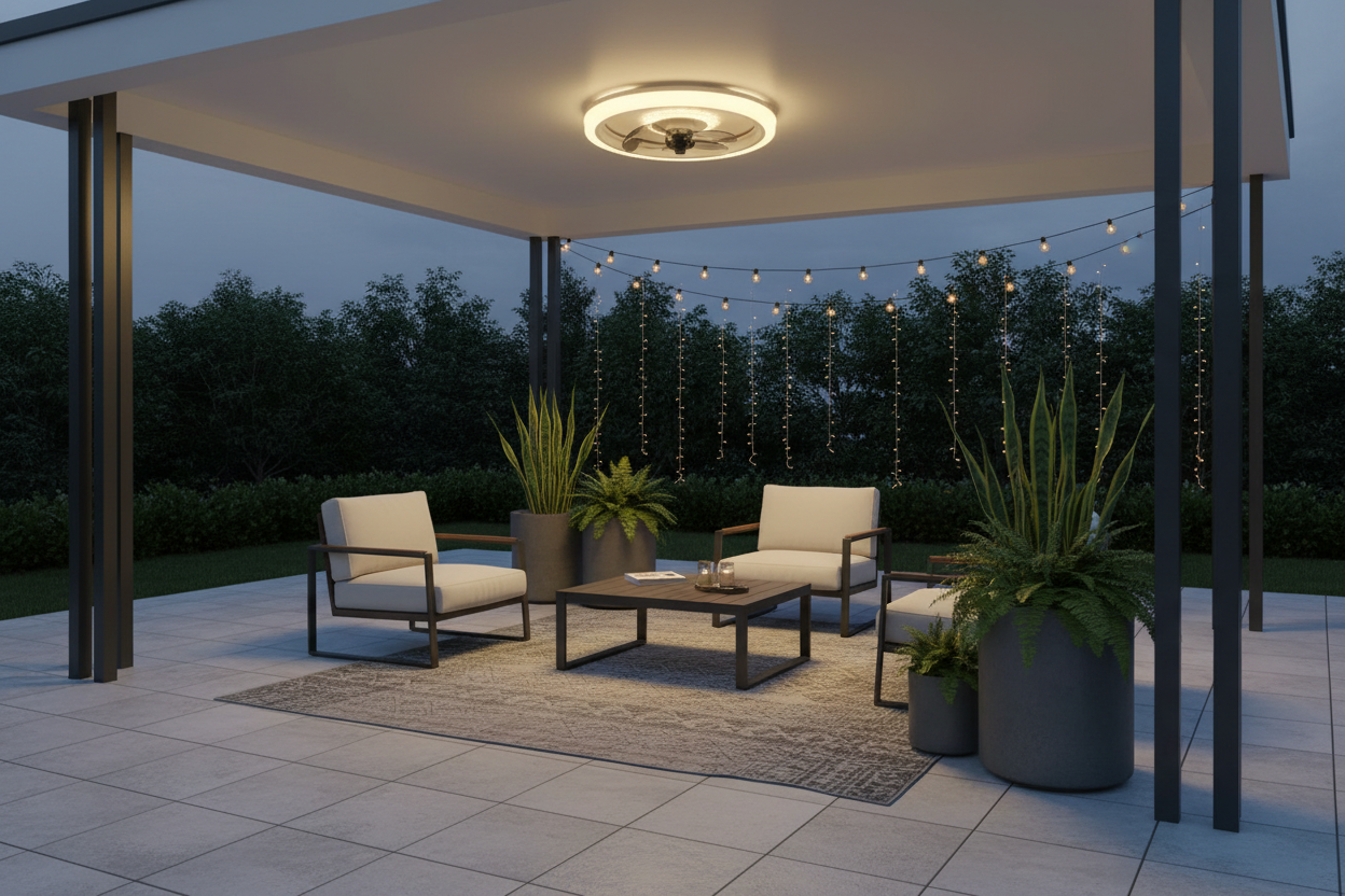 Contemporary 20-Inch Flush Mount Fan with Integrated LED Ring Light and Remote