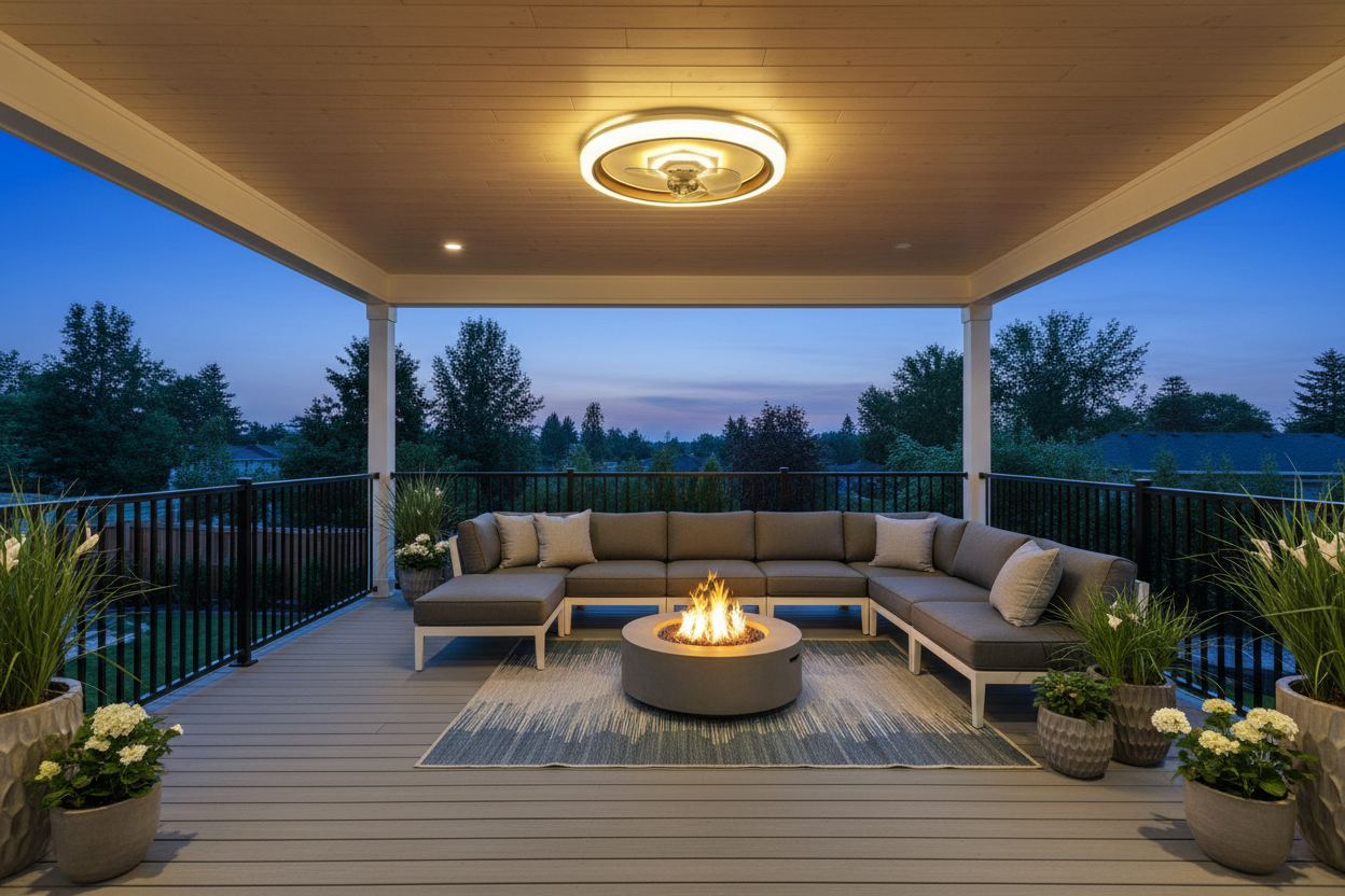 Contemporary 20-Inch Flush Mount Fan with Integrated LED Ring Light and Remote