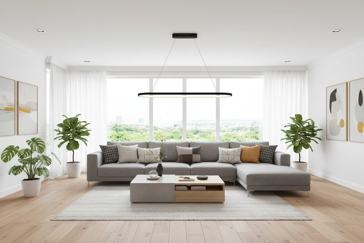 Contemporary LED Pendant Light - Dimmable Rectangular Chandelier for Dining Spaces