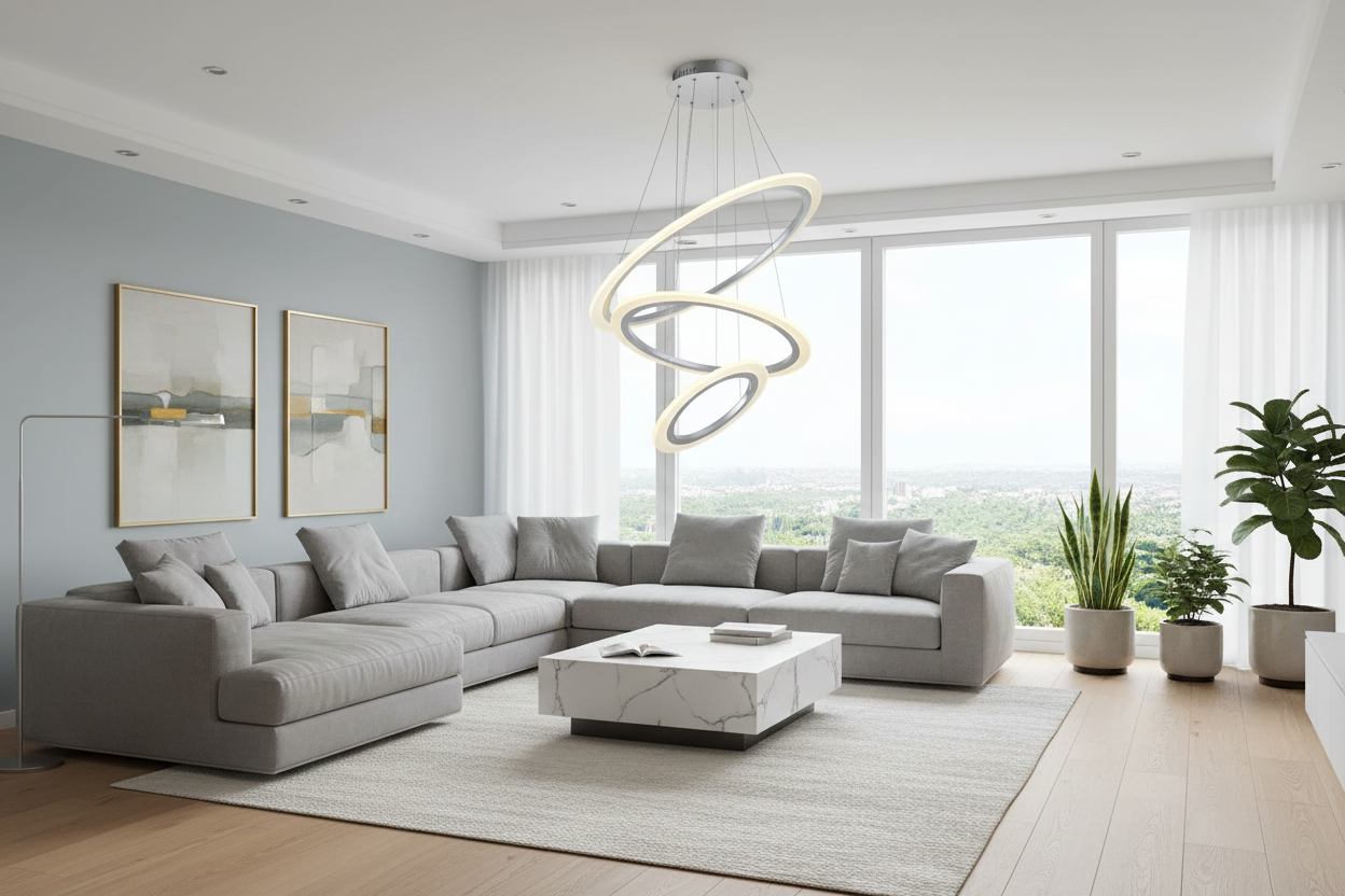 Contemporary LED Triple Ring Pendant Light - Mid-Century Modern Design