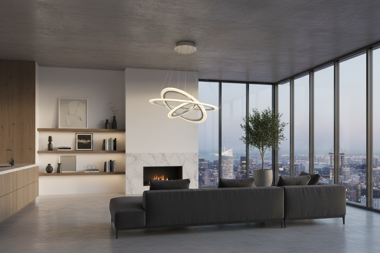 Contemporary LED Triple Ring Pendant Light - Mid-Century Modern Design