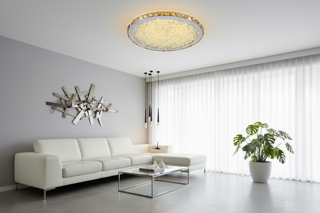 Crystal LED Flush Mount Light - 16" Antique Metal Ceiling Fixture