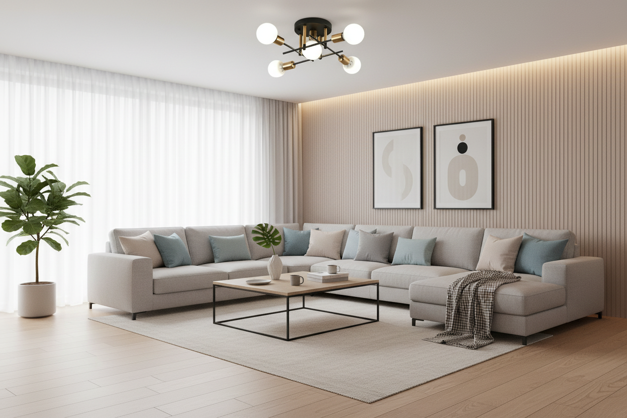 Nordic Country Style 5-Light Semi-Flush Ceiling Fixture with Geometric Design