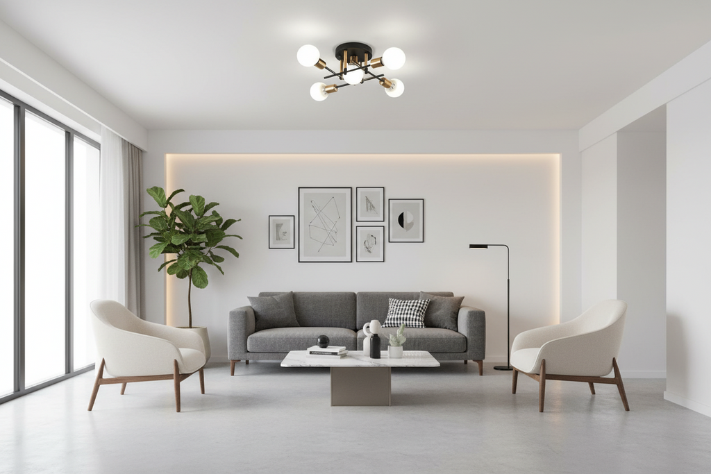 Nordic Country Style 5-Light Semi-Flush Ceiling Fixture with Geometric Design