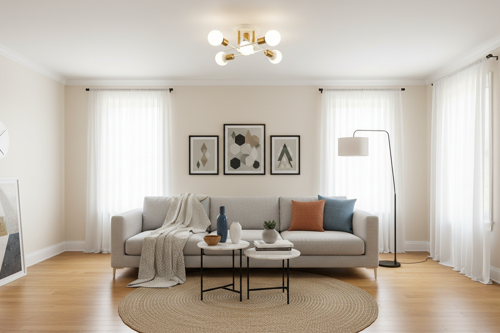 Nordic Country Style 5-Light Semi-Flush Ceiling Fixture with Geometric Design