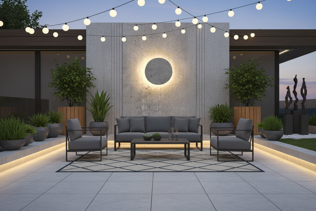 Gray Concrete Circular Wall Sconce - LED Landscape Accent Fixture for Outdoor Spaces