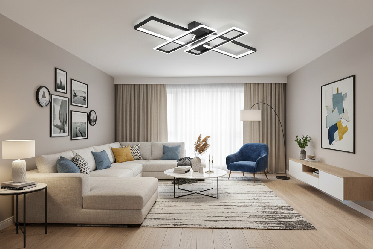 Contemporary Black Metal Flush Mount LED Fixture - 4 Light Rectangular Design