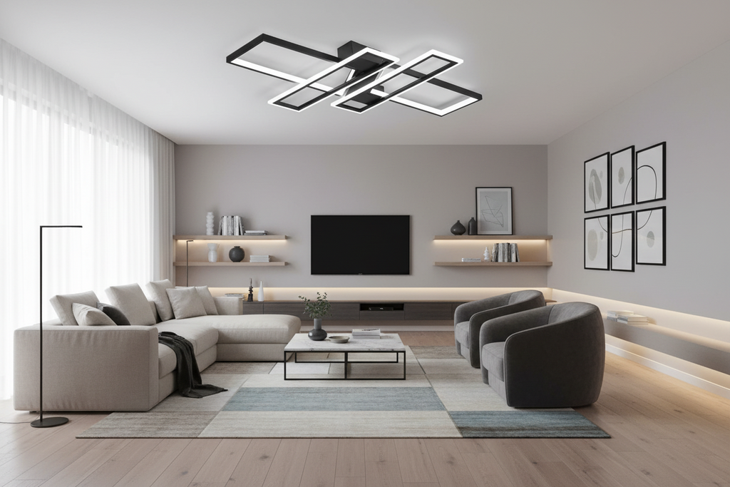 Contemporary Black Metal Flush Mount LED Fixture - 4 Light Rectangular Design