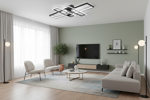 Contemporary Black Metal Flush Mount LED Fixture - 4 Light Rectangular Design