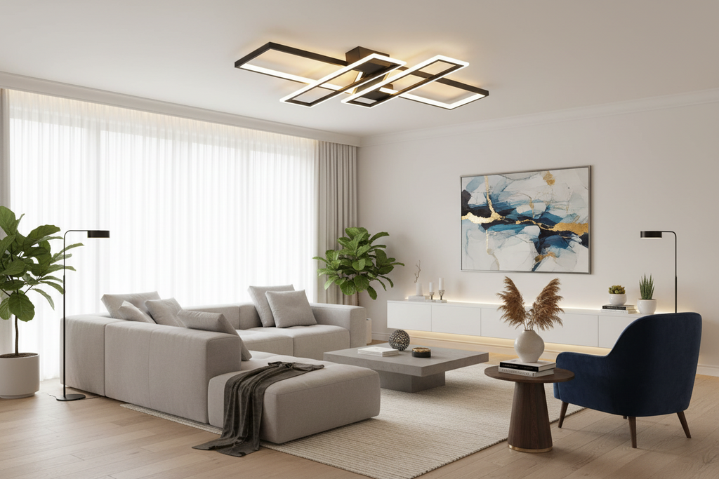 Contemporary Black Metal Flush Mount LED Fixture - 4 Light Rectangular Design