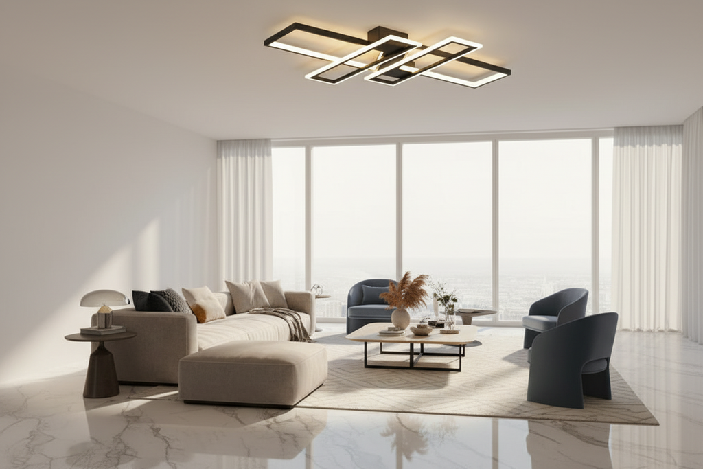 Contemporary Black Metal Flush Mount LED Fixture - 4 Light Rectangular Design